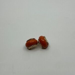 Elegant Kenneth Jay Lane Goldtone and Orange Mini Hoop Pierced Earrings